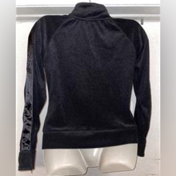 BCBG MaxAzria Vintage Y2K Velour & Satin Trim Black Zip Up Track Jacket Size S - Picture 3 of 8
